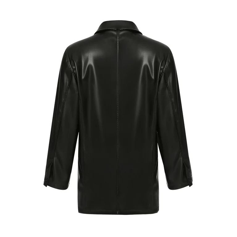 Women Oversized Black Leather Coat