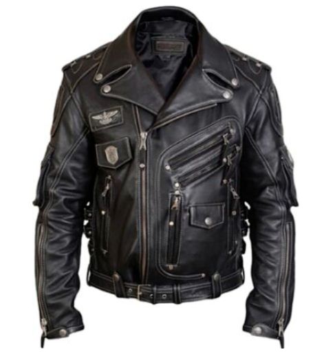 Men's Black Army Cowhide Real Leather Jacket