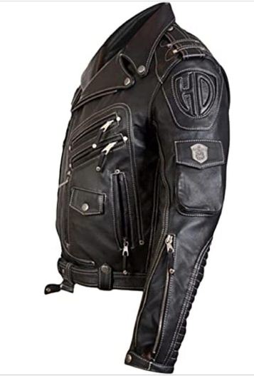 Men's Black Army Cowhide Real Leather Jacket