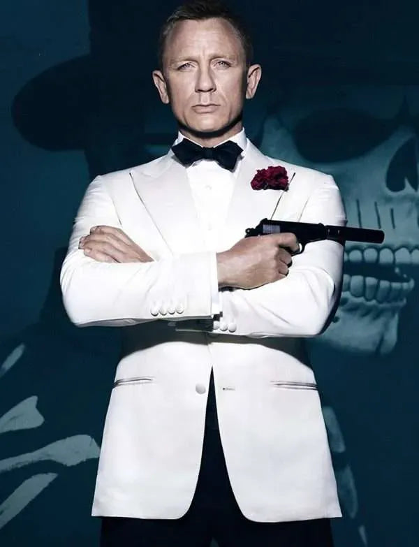 2 Piece James Bond White Tuxedo - 007 Spectre Ivory Dinner Jacket Suit for Men