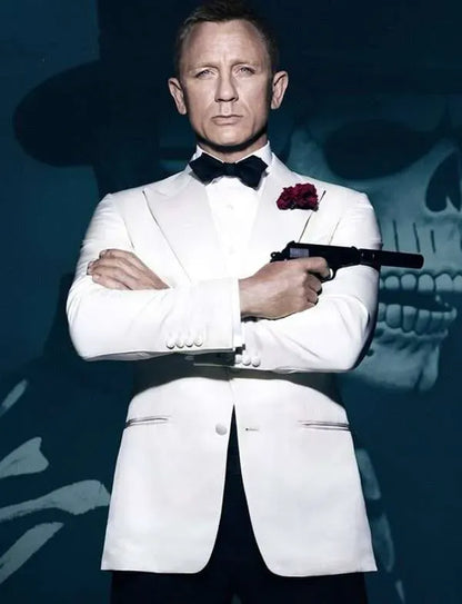 2 Piece James Bond White Tuxedo - 007 Spectre Ivory Dinner Jacket Suit for Men
