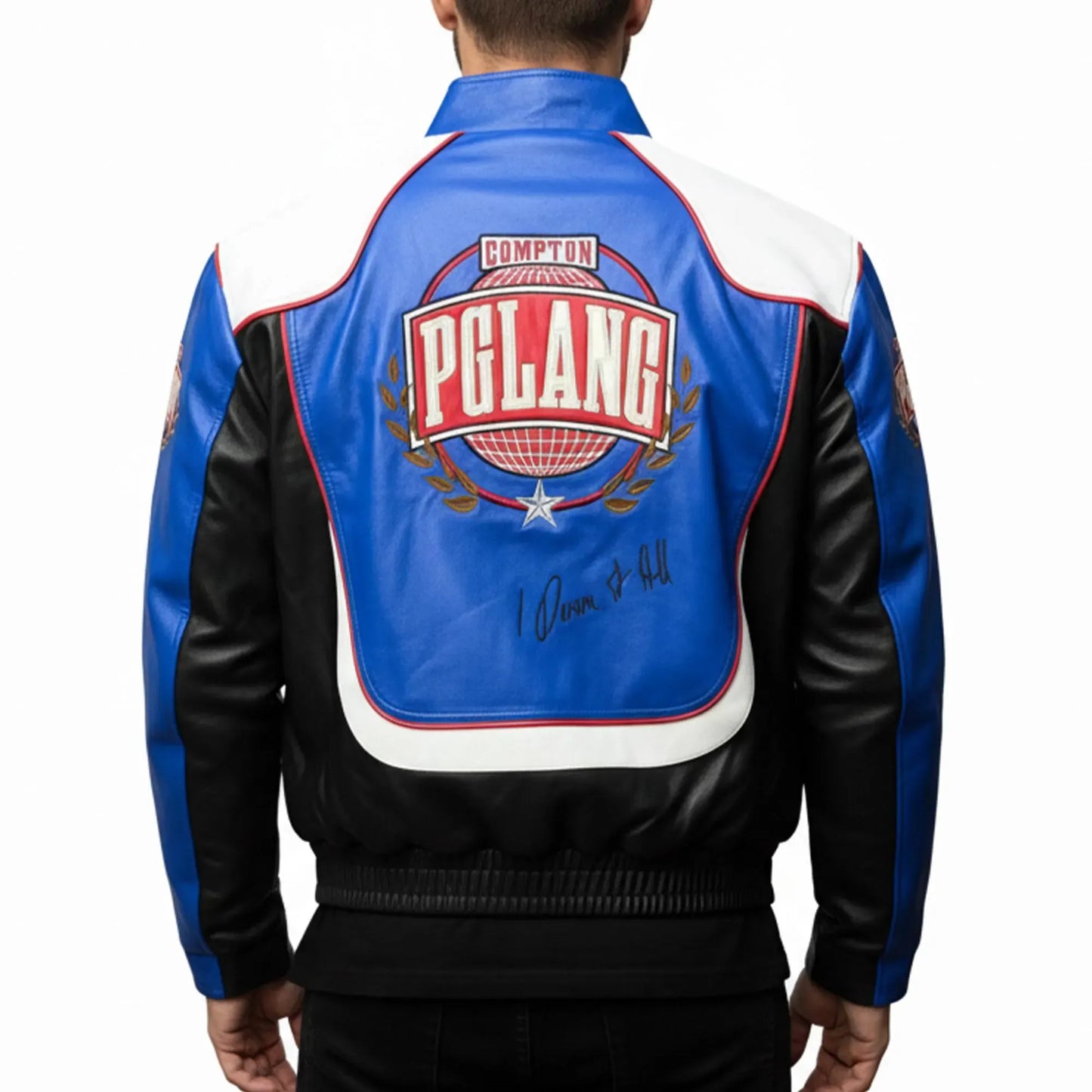 Halftime Super Bowl 2025 Gloria Kendrick Lamar Blue Leather Jacket