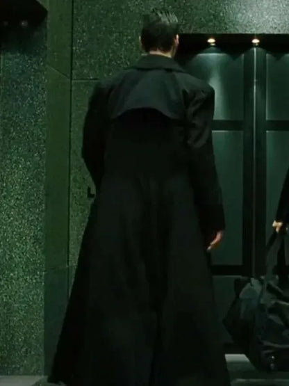 The Neo Matrix Trench Coat - Keanu Reeves Black Leather & Wool Long Coat for Men & Women | Movie Replica & Cosplay Jacket