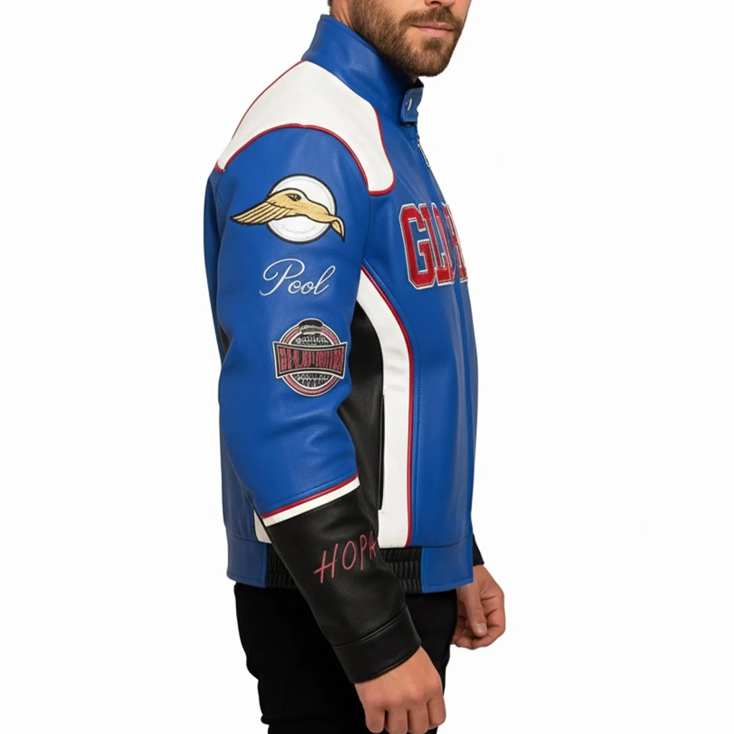 Halftime Super Bowl 2025 Gloria Kendrick Lamar Blue Leather Jacket