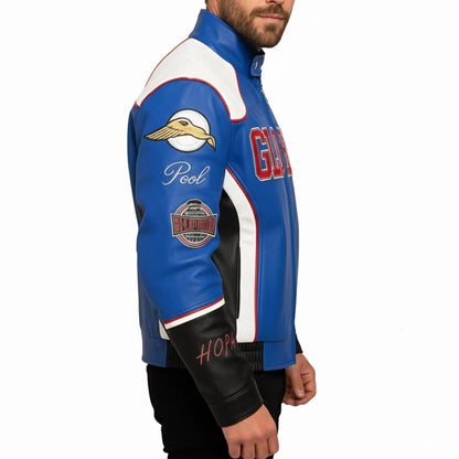 Halftime Super Bowl 2025 Gloria Kendrick Lamar Blue Leather Jacket