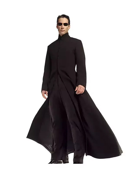 The Neo Matrix Trench Coat - Keanu Reeves Black Leather & Wool Long Coat for Men & Women | Movie Replica & Cosplay Jacket