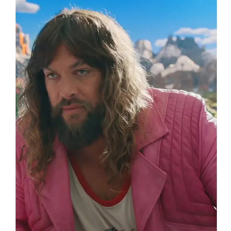 Jason Momoa A Minecraft Movie Leather Jacket - Garrett Garrison Pink Fringe Jacket