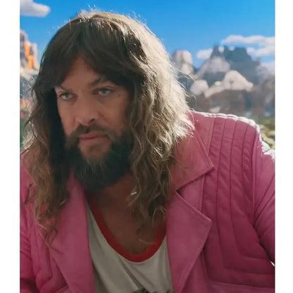 Jason Momoa A Minecraft Movie Leather Jacket - Garrett Garrison Pink Fringe Jacket