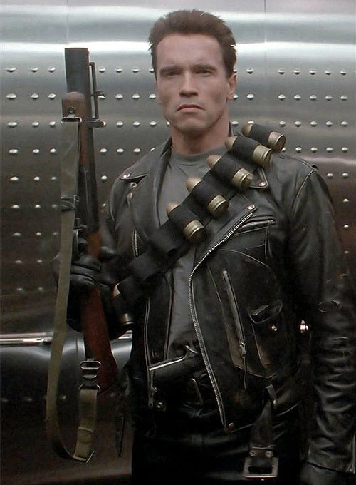 Arnold Terminator 2 Black Biker Leather Jacket